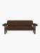 A front-on view of the Brasilia Sofa, featuring a dark stained oak frame and upholstered in a textured, brown bouclé fabric.