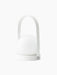 A white portable Carrie Table Lamp shown at an angle. It features a round base, arched handle, and spherical glass shade.