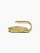 Front view of the Clip Candle Holder in brushed brass. Minimalist design with a round tray, spike and elegant handle.