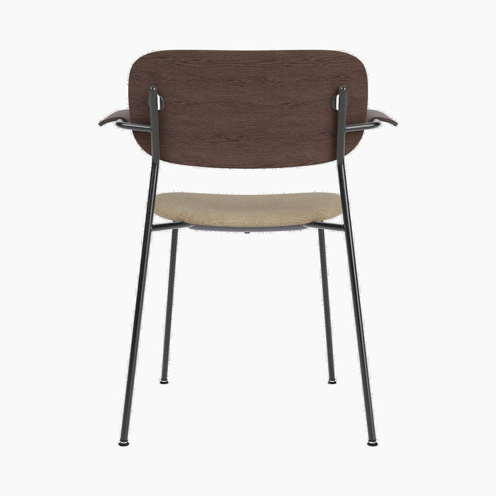Co Dining Chair, upholstered seat with armrest, Black Frame - Dark Stained Oak | Audo Bouclé 02
