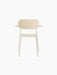 Front view of the Co Dining Chair, Outdoor in an ivory finish. A minimalist chair with a curved back, seat, and armrests.