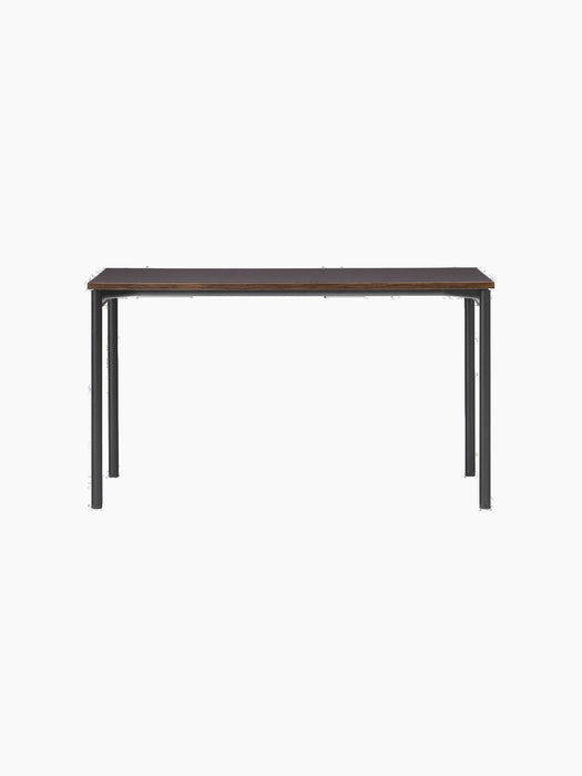 Front view of the rectangular Co Table with a Terra Laminate top, solid oak edge, and slender black steel legs.
