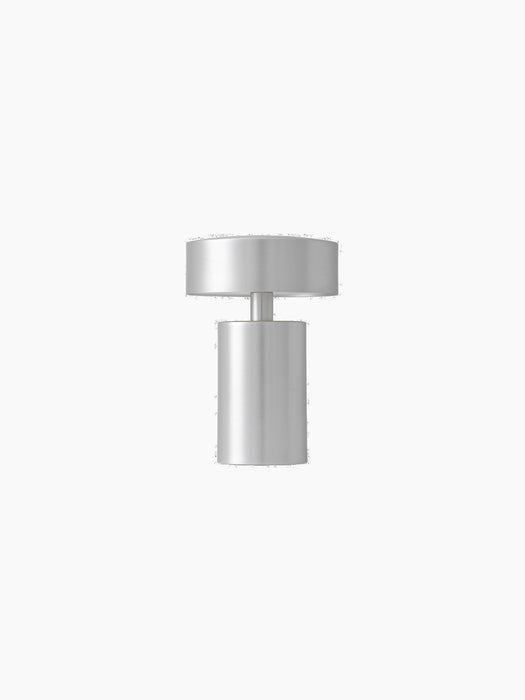 Column Table Lamp, Portable, in brushed aluminium. The lamp is turned off and shown against a black background.