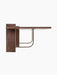 A left side view of the wall-mounted Corbel Desk in dark stained oak, showing its distinctive curved metal support bracket.