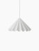 Front view of the white Dancing Pendant Lamp. Its pleated felt shade resembles a dancer's twirling skirt with a wavy hem.