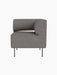 Front view of the Eave Dining Sofa, Corner module, in grey Audo Bouclé 16 fabric, showing its rounded corner and slim legs.