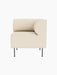 The Eave Dining Sofa, Corner module, upholstered in textured, cream-coloured Logan Jasmine fabric, on slim black metal legs.