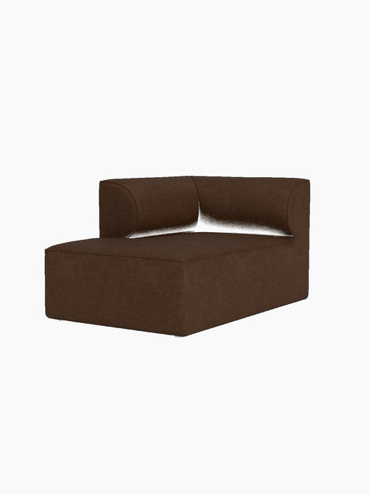 A three-quarter view of the Eave Modular Sofa Chaise Longue in brown Audo Bouclé 07 fabric against a plain black background.