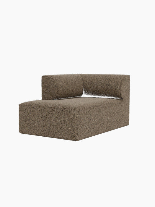 Eave Modular Sofa, 86, Chaise Longue module in brown textured fabric, at a side angle on a black background.