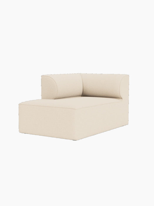 Eave Modular Sofa Chaise Longue module upholstered in light cream 'Logan Jasmine' fabric, shown on a black background.