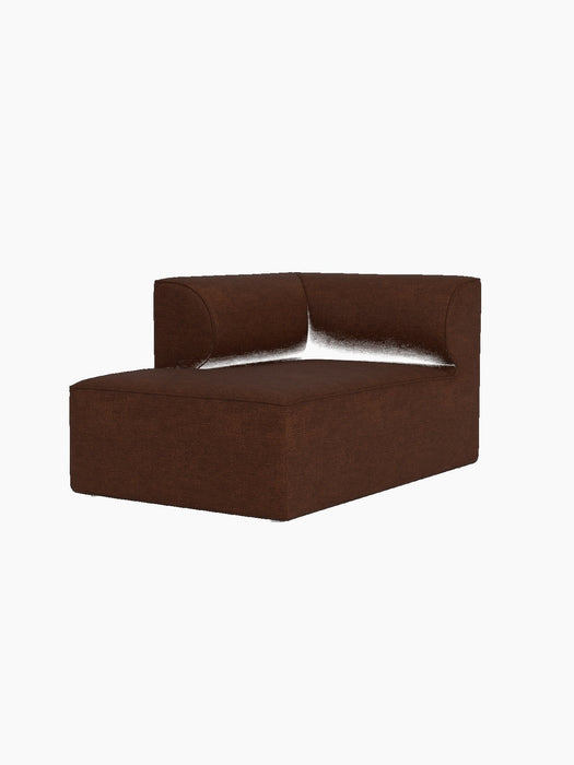 Eave Modular Sofa Chaise Longue, three-quarter angle in brown, textured Audo Bouclé 08 upholstery on a black background.