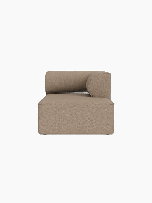 Front view of the Eave Modular Sofa, 86, Chaise Longue in Logan Flint, a textured light brown fabric on a black background.