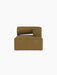 Eave Modular Sofa Chaise Longue module in mustard Audo Bouclé 06 fabric, shown from the front against a black background.