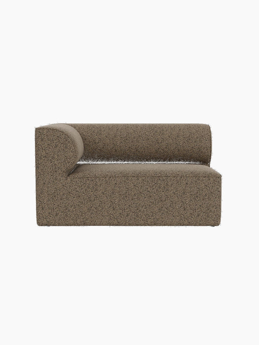 Side view of the Eave Modular Sofa, 86, Corner 129, in textured brown upholstery against a plain black background.
