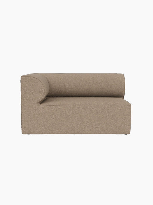 Front view of the Eave Modular Sofa, Corner 129 left-hand module, upholstered in textured, light brown Logan Flint fabric.