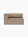 Front view of the Eave Modular Sofa, Corner 129 left-hand module, upholstered in textured, light brown Logan Flint fabric.