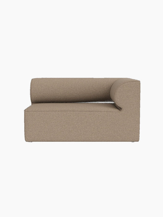 A top-down view of the Eave Modular Sofa, 86, Corner 129, in textured Logan Flint upholstery against a black background.
