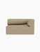 Top-down view of the Eave Modular Sofa, 86, Corner 129 piece in light brown Audo Bouclé 02 fabric against a black background.