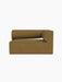 Front view of the Eave Modular Sofa, 86, Corner 129 module in ochre Audo Bouclé 06 fabric, against a black background.
