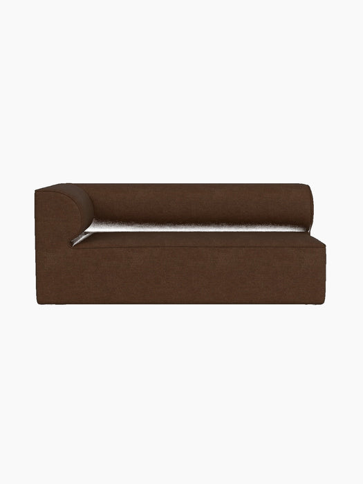 A top-down view of the Eave Modular Sofa, Corner 172 module, upholstered in a textured, brown Audo Bouclé 07 fabric.