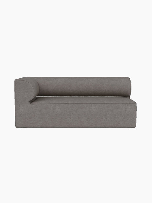 A front view of the Eave Modular Sofa, 86, Corner 172 in textured grey Audo Bouclé 16 fabric, isolated on a black background.
