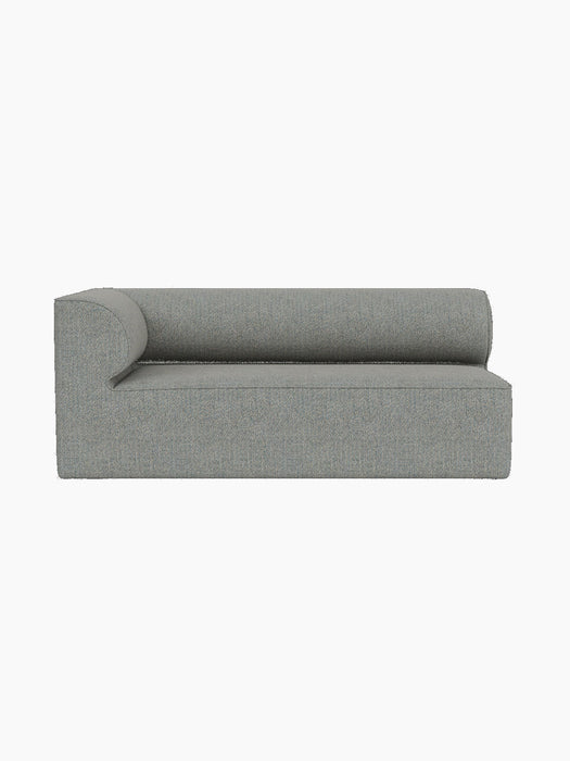A front view of the Eave Modular Sofa, 86, Corner 172 in a textured, light grey fabric against a plain black background.