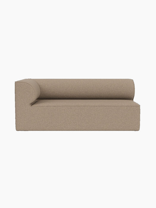 A front-facing view of the Eave Modular Sofa, 86, Corner 172 upholstered in a textured, light brown Logan Flint fabric.