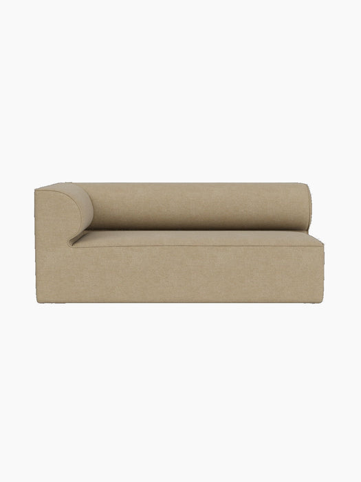 Top view of the Eave Modular Sofa, Corner 172 module, in light beige Audo Bouclé 02 fabric, shown on a black background.