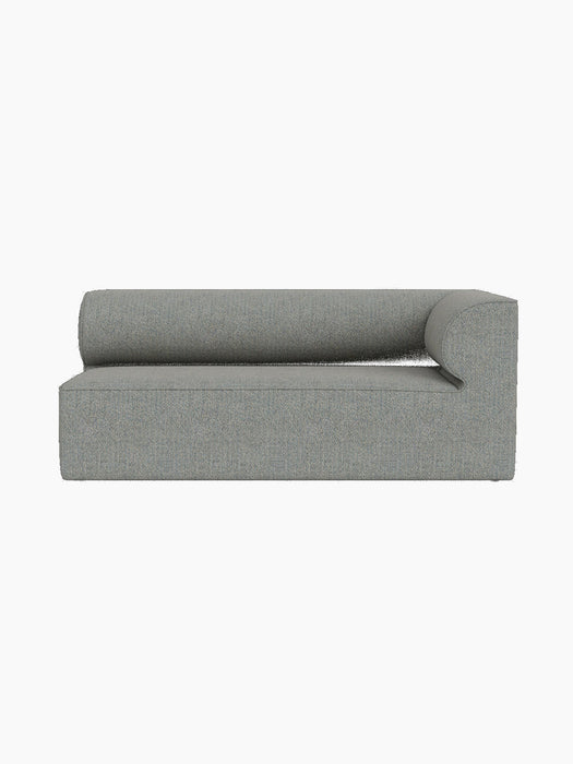 Front view of the Eave Modular Sofa, 86, Corner 172. The light grey upholstered module features a distinctive curved armrest.