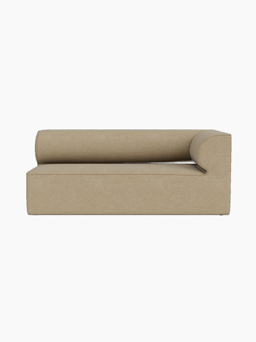 Front view of the Eave Modular Sofa, Corner 172, upholstered in beige Audo Bouclé 02 fabric against a black background.