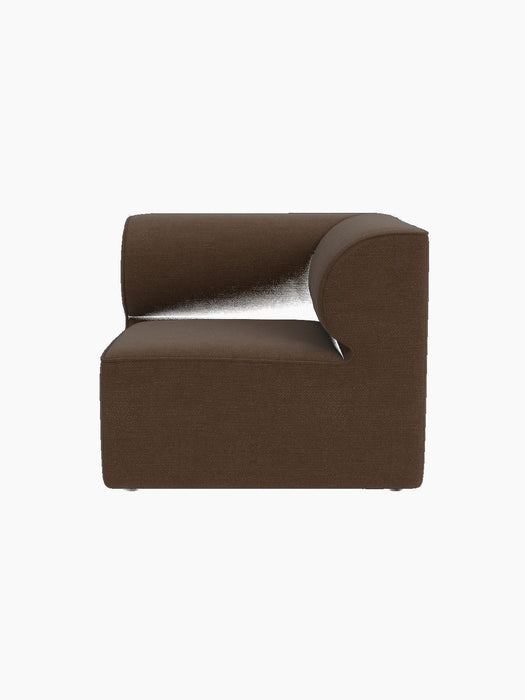 Side view of the Eave Modular Sofa 86 Corner unit in a brown, textured Barnum Boucle fabric, shown on a black background.