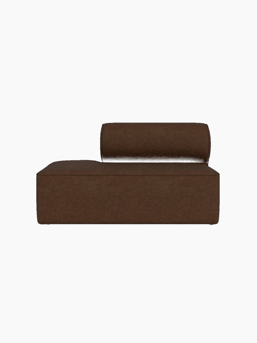 A front view of the Eave Modular Sofa, 86, Open End in textured brown Audo Bouclé 07 fabric, isolated on a black background.