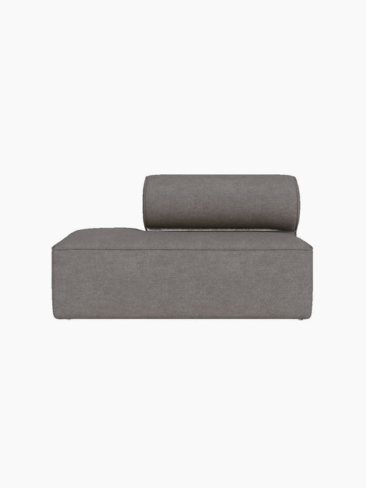Front view of the Eave Modular Sofa, 86, Open End module in light grey Audo Bouclé 16 fabric against a black background.