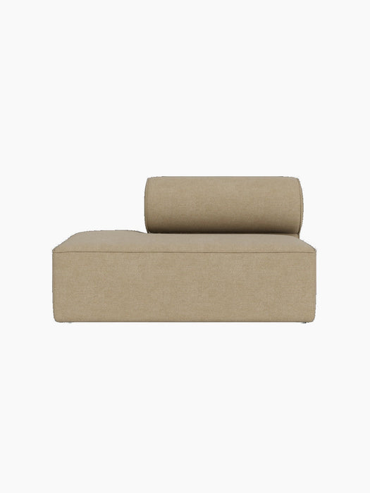 Side view of the Eave Modular Sofa, 86, Open End, upholstered in light beige Audo Bouclé 02 against a black background.