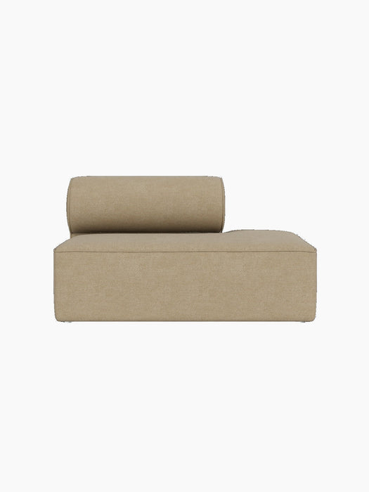 Front view of the Eave Modular Sofa, 86, Open End module in light brown Audo Bouclé 02 fabric against a black background.