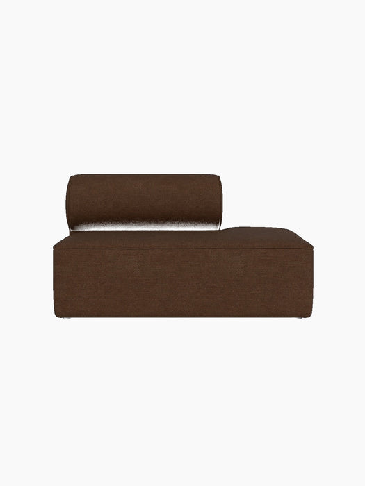 Front view of the Eave Modular Sofa, 86, Open End module, upholstered in a textured, dark brown Audo Bouclé 07 fabric.