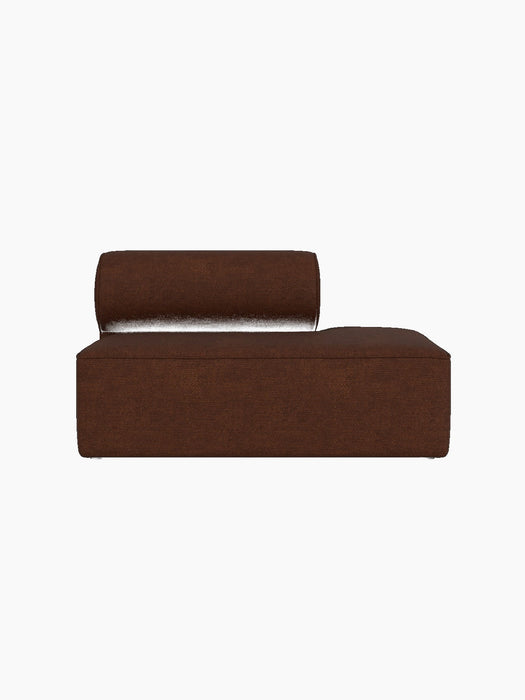 A front view of the Eave Modular Sofa, 86, Open End module upholstered in a textured, dark brown Audo Bouclé 08 fabric.