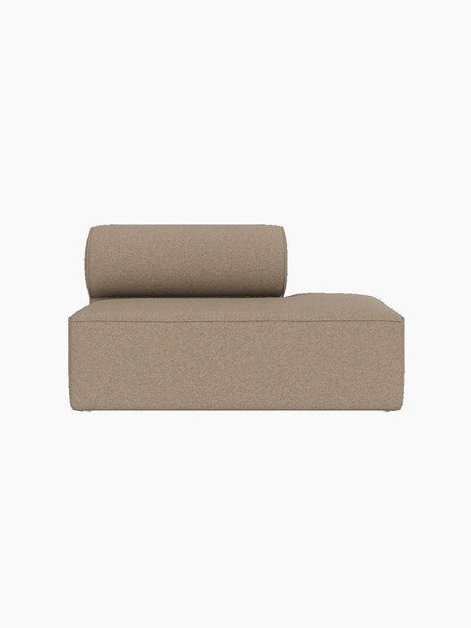 A top-down view of the Eave Modular Sofa's open-end module, upholstered in textured, light brown Logan Flint fabric.