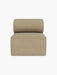A front-on view of the Eave Modular Sofa, 86, Open Section, upholstered in a textured, sandy beige Audo Bouclé 02 fabric.