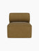 Front view of the Eave Modular Sofa, 86, Open Section, upholstered in a textured, mustard-coloured Audo Bouclé 06 fabric.