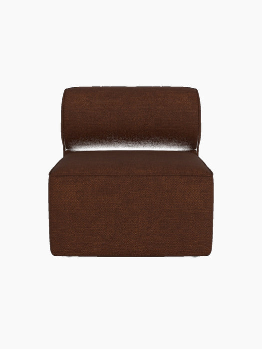 A front view of the Eave Modular Sofa, 86, Open Section upholstered in a dark brown, textured Audo Bouclé 08 fabric.