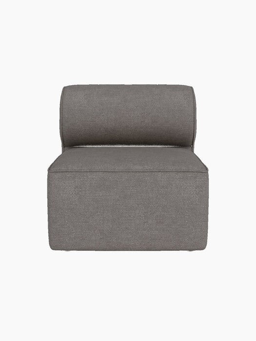 Front view of the Eave Modular Sofa, 86, Open Section in textured grey Audo Bouclé 16 fabric against a black background.