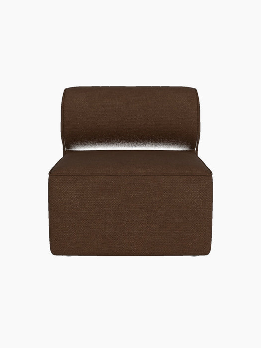 A front view of the Eave Modular Sofa, 86, Open Section, upholstered in a brown, textured Audo Bouclé 07 fabric.