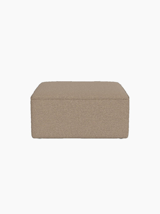 Front view of the square Eave Modular Pouf, 86. Upholstered in light brownish-grey, textured Logan Flint fabric.