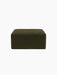 A front-facing view of the square Eave Modular Sofa, 86, Pouf in a dark olive green Champion fabric, on a black background.