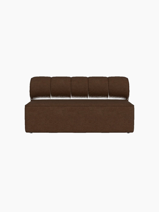 Front view of the Eave Seamline Modular Sofa, Open Section 172, in brown Audo Bouclé 07 fabric against a black background.