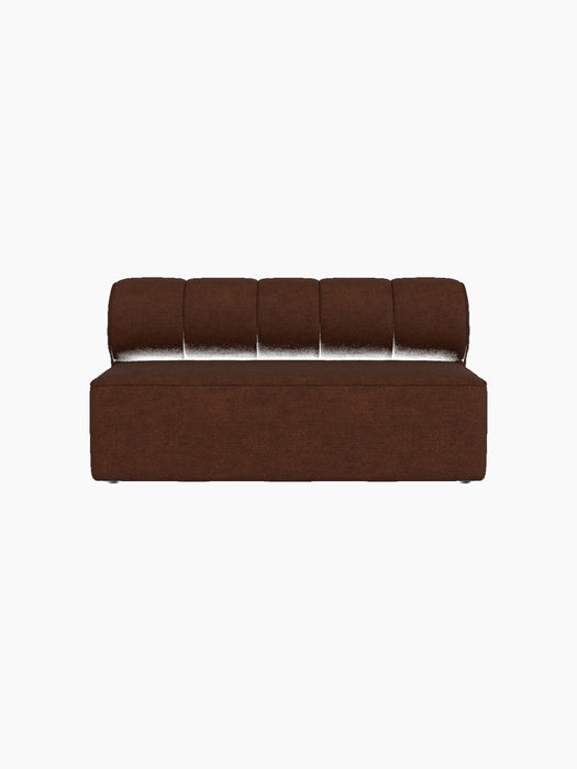 A front view of the Eave Seamline Modular Sofa, Open Section 172, upholstered in a textured brown Audo Bouclé 08 fabric.