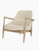 Elizabeth Lounge Chair shown at an angle, featuring a natural oak frame and textured, off-white Hallingdal 200 upholstery.