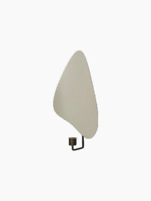A Flambeau Wall Candle Holder with a grey, teardrop-shaped backplate and a bronzed brass arm holding the candle cup.