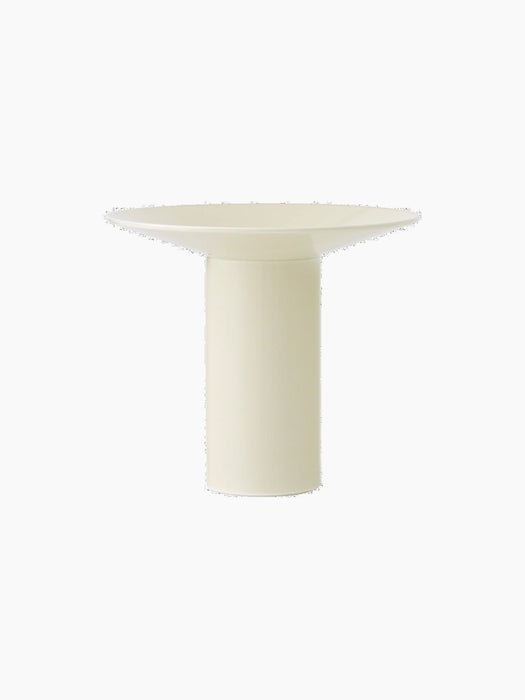 A front-facing studio shot of the Hana Vase, H26, in Ashen, with a cylindrical base and a wide, flat rim.